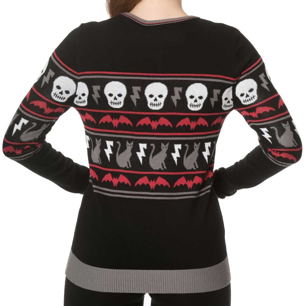 Banned All Hallows gebreide cardigan met Halloween print Kat Gebreide dames trui Banned apparel alternatieve kleding